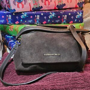 Tosca Blu Gray Suede Crossbody Shoulder Bag Leather Trim